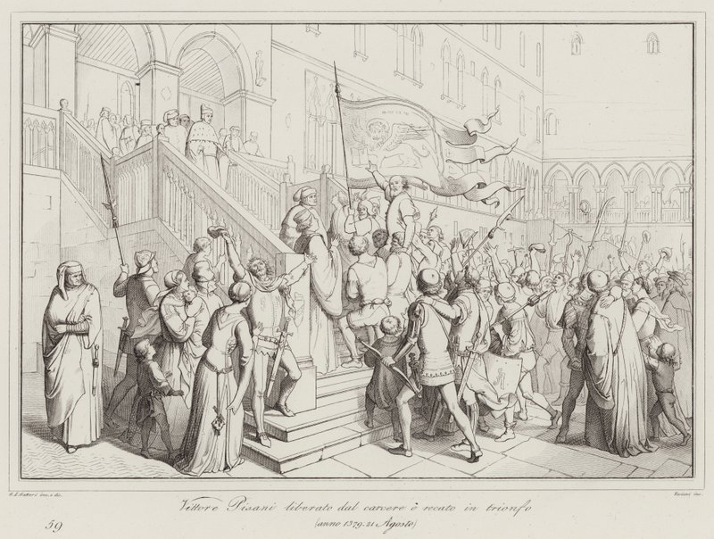 Vittore Pisani libéré de prison et porté en triomphe - Italian School