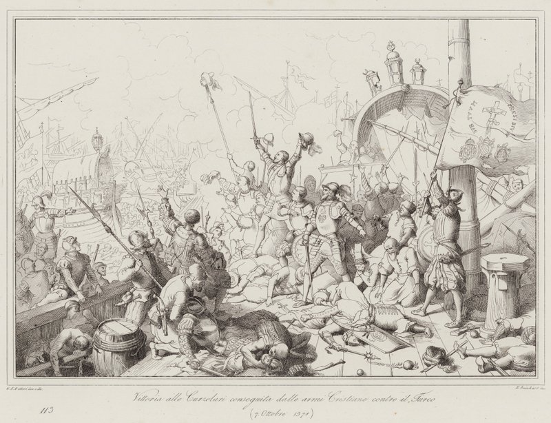 Victoire aux Curzolari remportée par les armes chrétiennes contre les Turcs - Italian School