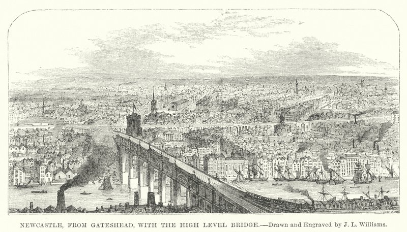 Newcastle, depuis Gateshead, avec le High Level Bridge - J.L. (after) Williams