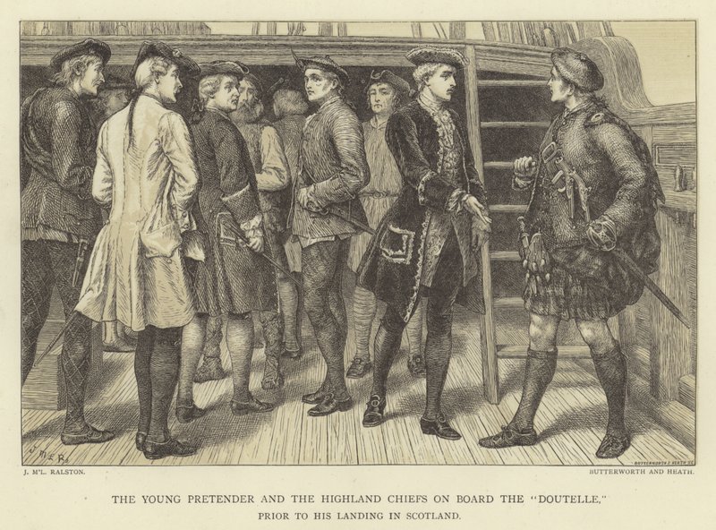 Le Jeune Prétendant et les chefs des Highlands à bord du Doutelle avant son débarquement en Écosse - J.M.L. Ralston