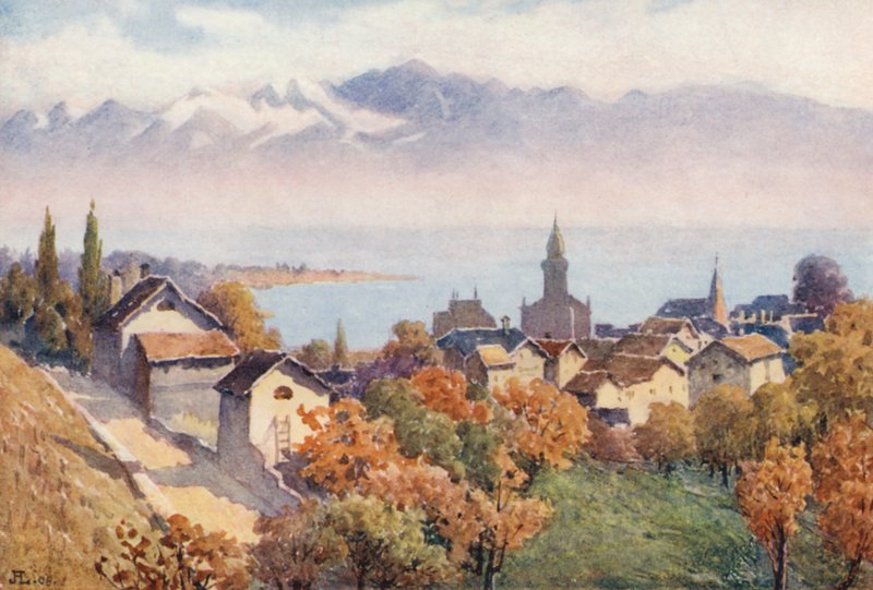 Morges et le lac depuis la route de Vufflens - J. Hardwicke Lewis