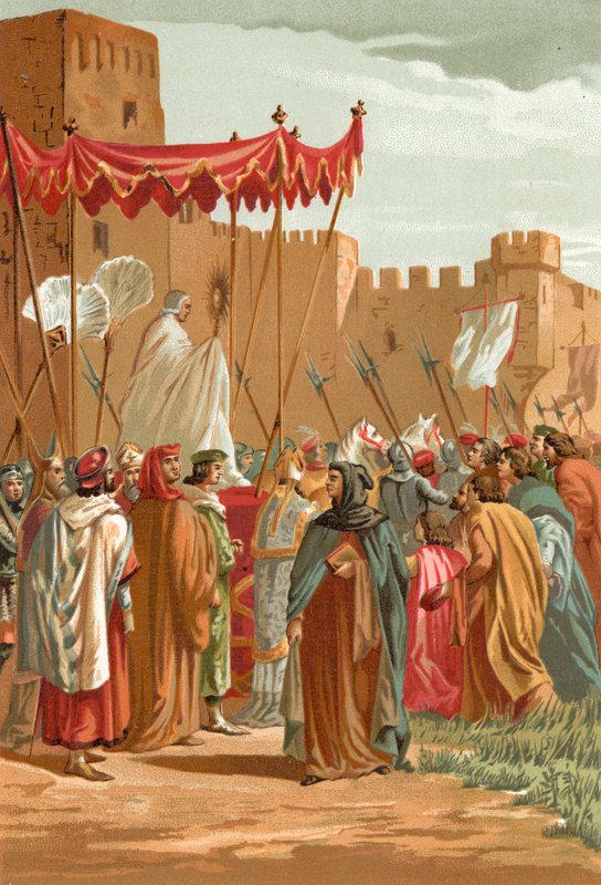 Rencontre de Pétrarque et Guy de Chauliac devant le château des Papes à Avignon - J. Serra