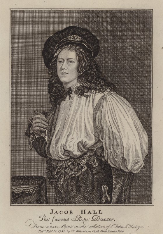 Jacob Hall, danseur de corde et acrobate anglais actif sous le règne du roi Charles II (gravure) - Jacob (after) Van Oost the Younger