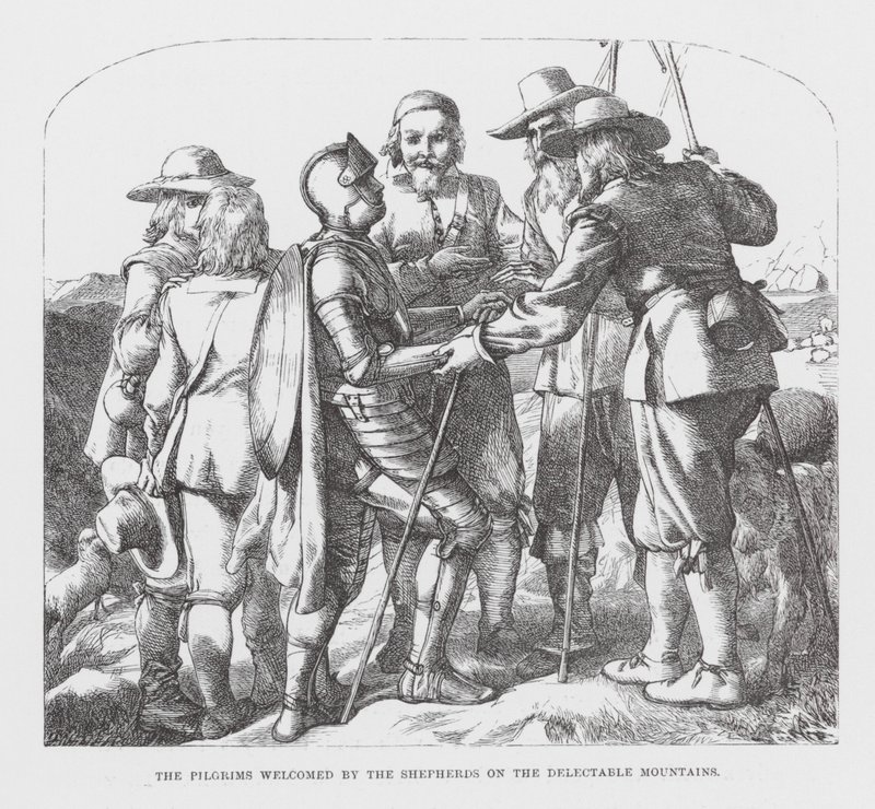Les pèlerins accueillis par les bergers sur les montagnes délectables (gravure) - James Dawson Watson