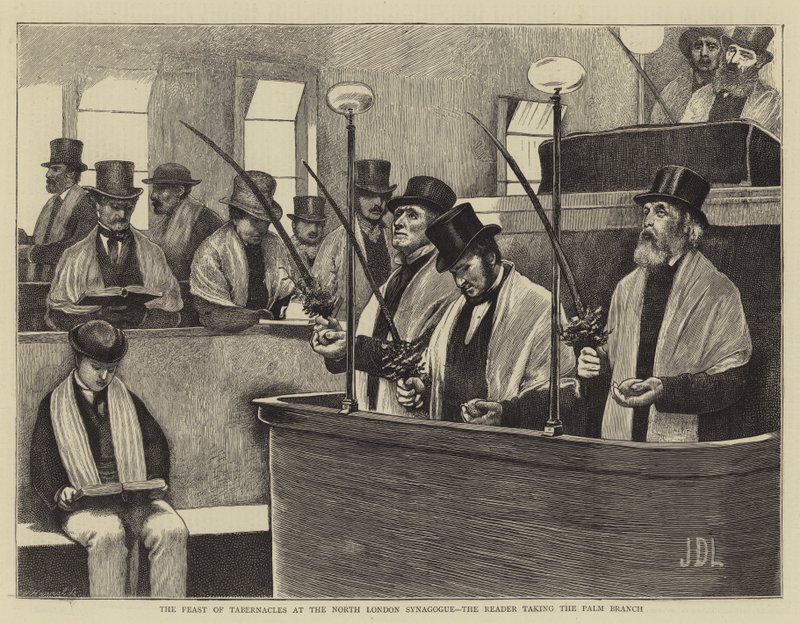 La fête des Tabernacles à la synagogue de North London, le lecteur prenant la branche de palmier - James Dromgole Linton