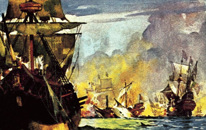 Le dernier combat de Sir Richard Grenville à bord de son navire "The Revenge". - James Edwin McConnell