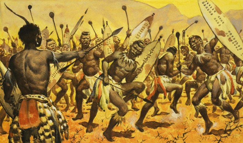 Guerriers zoulous contraints par Shaka de danser sur un sol épineux - James Edwin McConnell