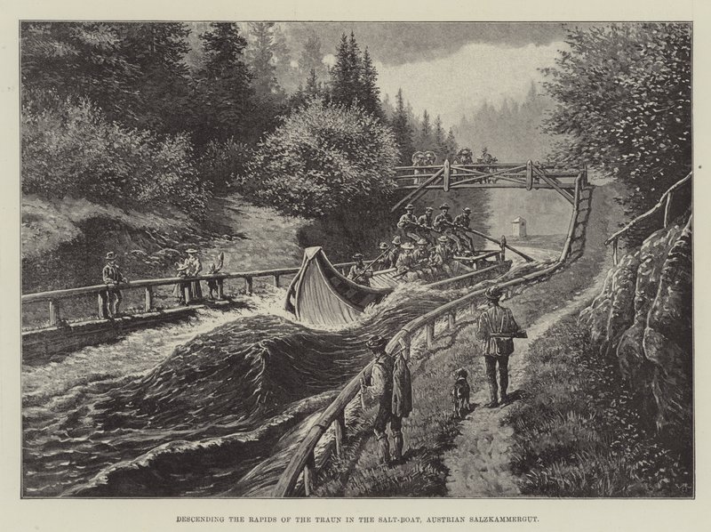 Descente des rapides de la Traun en bateau de sel, Salzkammergut autrichien - Johann Nepomuk Schonberg