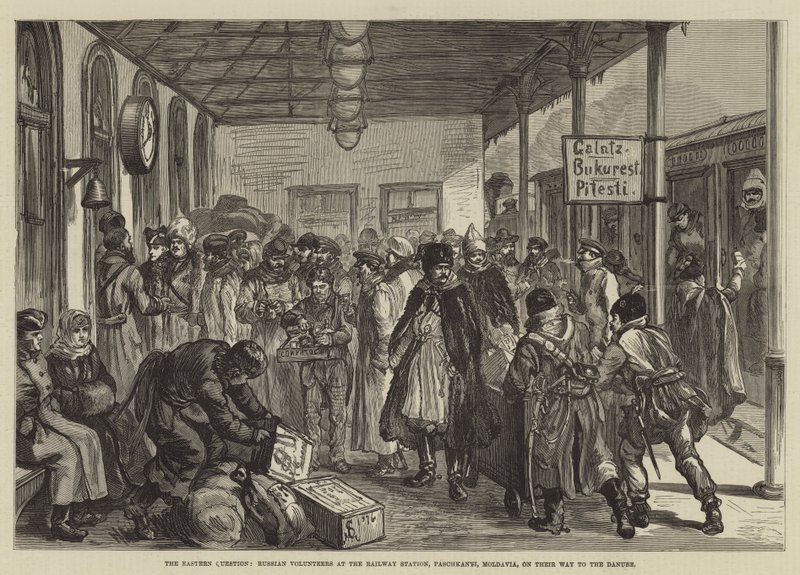 La question orientale, volontaires russes à la gare de Paschkanyi, Moldavie, en route vers le Danube - Johann Nepomuk Schonberg
