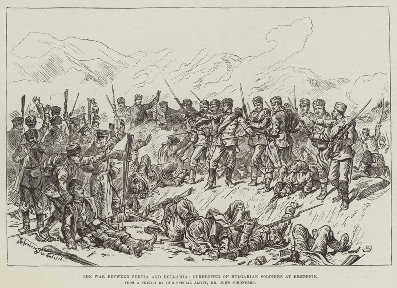 La guerre entre la Serbie et la Bulgarie, reddition des soldats bulgares à Brezenik - Johann Nepomuk Schonberg