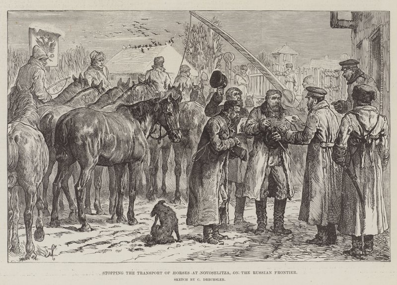 Arrêter le transport de chevaux à Novoselitza, à la frontière russe - Johann Nepomuk Schonberg
