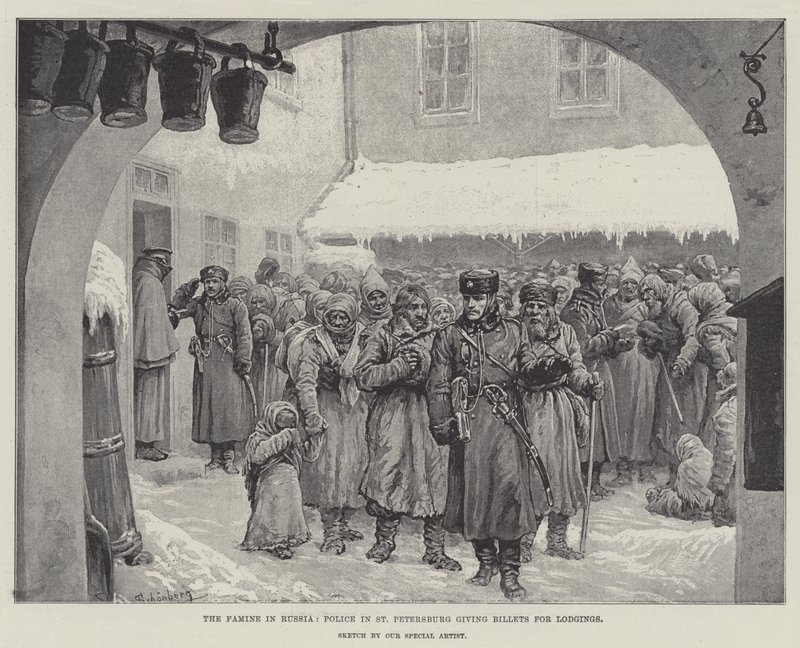 La famine en Russie, la police de Saint-Pétersbourg distribuant des billets pour des logements - Johann Nepomuk Schonberg