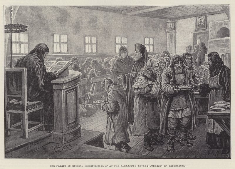 La famine en Russie, distribution de soupe au couvent Alexandre Nevski, Saint-Pétersbourg - Johann Nepomuk Schonberg