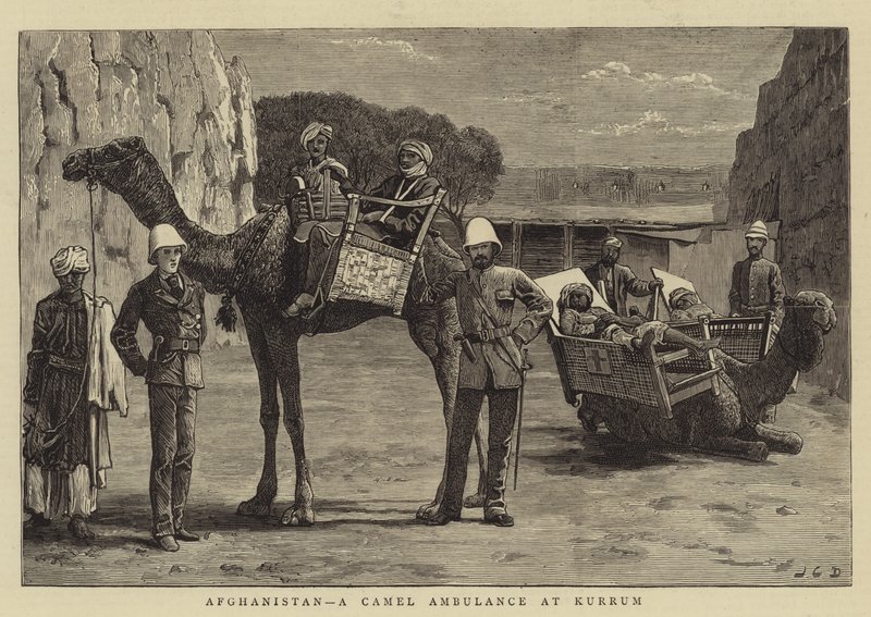 Afghanistan, une ambulance à chameaux à Kurrum - John Charles Dollman