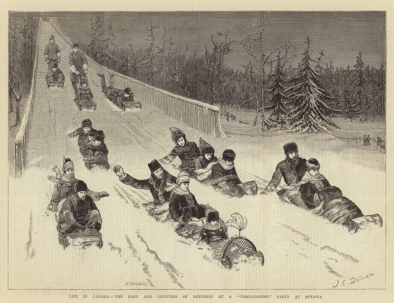La vie au Canada, le comte et la comtesse de Dufferin à une fête de toboggan à Ottawa - John Charles Dollman