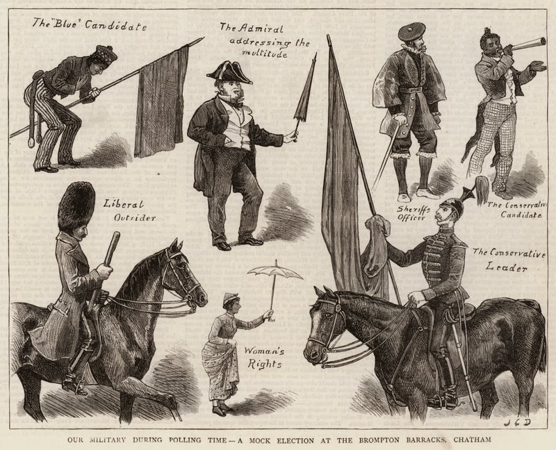 Nos militaires pendant le temps de vote, une fausse élection aux casernes de Brompton, Chatham - John Charles Dollman