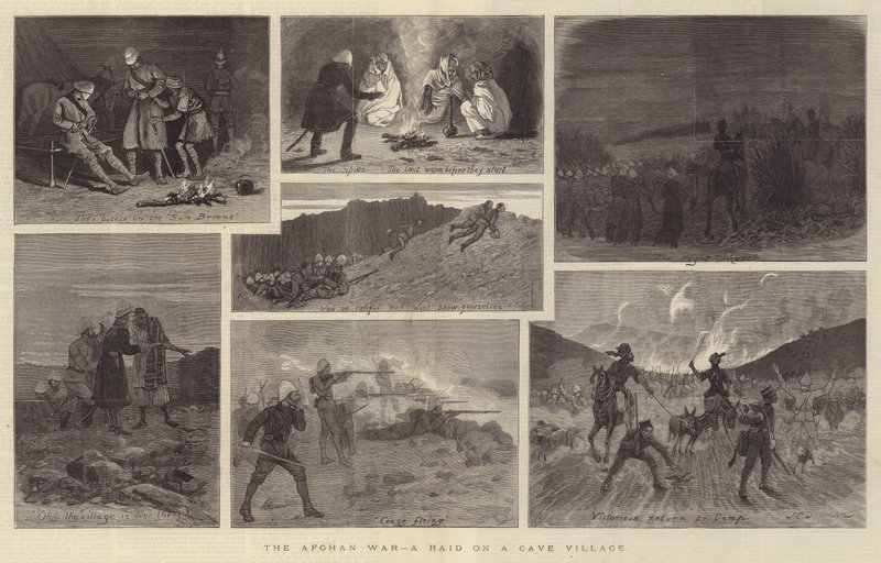La guerre afghane, un raid sur un village de grottes - John Charles Dollman