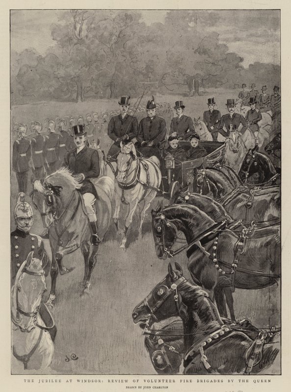 Le jubilé à Windsor, revue des brigades de pompiers volontaires par la reine - John Charlton