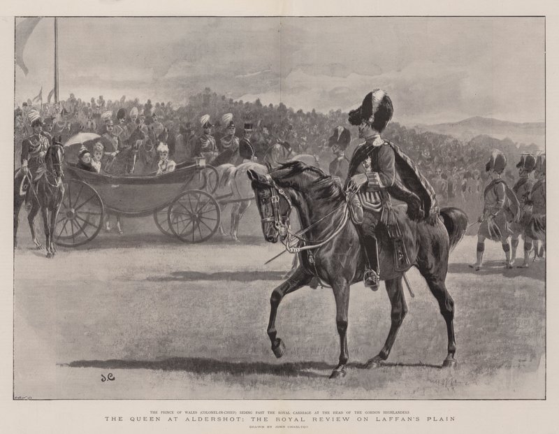 La reine à Aldershot, la revue royale sur la plaine de Laffan - John Charlton
