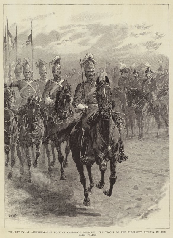 La Revue à Aldershot, le duc de Cambridge inspectant les troupes de la division d