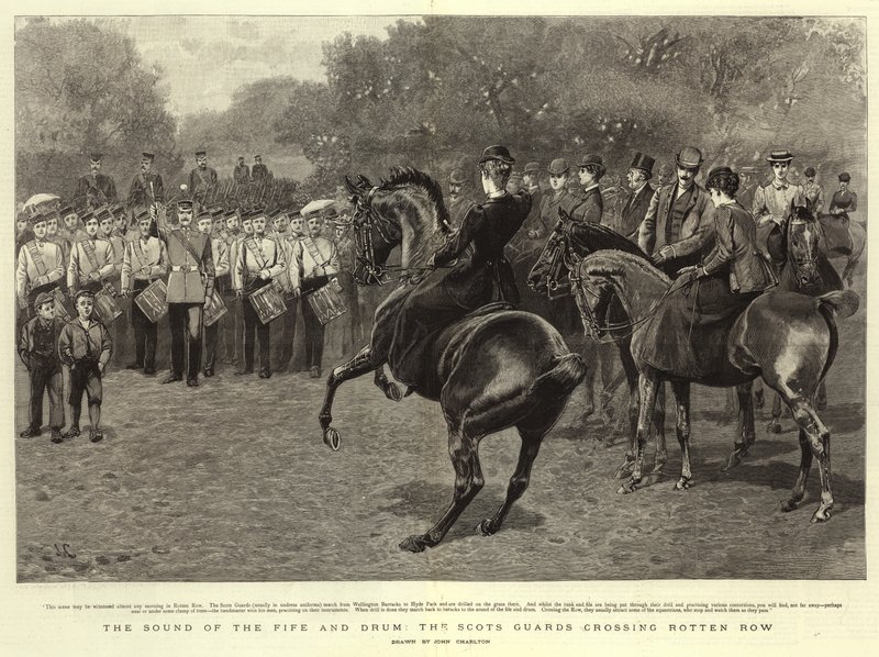 Le son du fifre et du tambour, les Scots Guards traversant Rotten Row - John Charlton