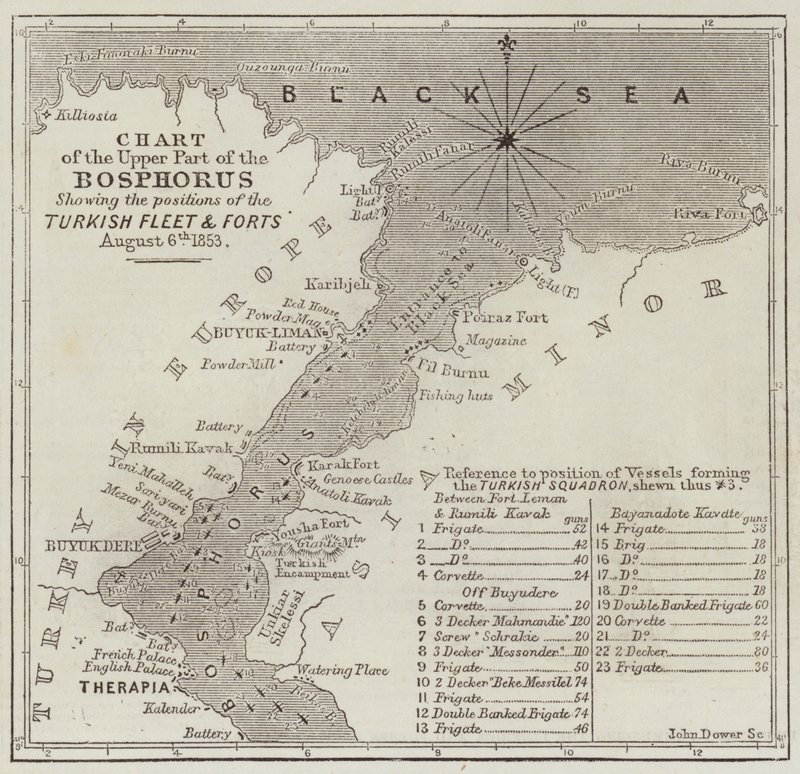 Carte des Positions des Navires de la Flotte Turque dans le Bosphore - John Dower