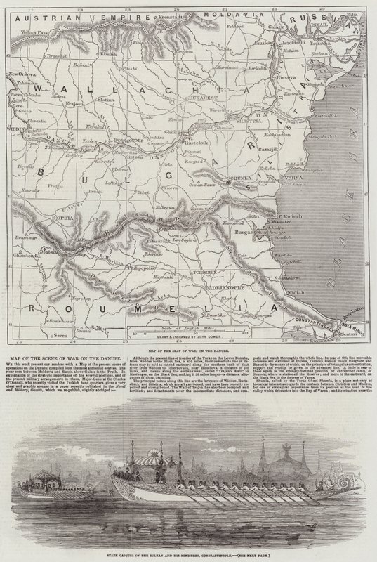 Carte de la scène de guerre sur le Danube - John Dower