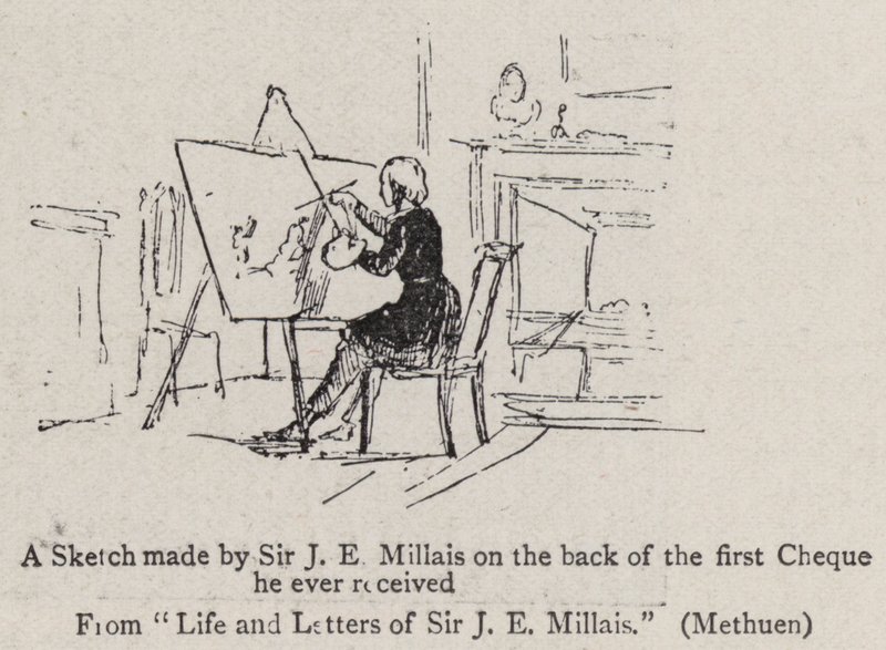 Croquis fait par Sir J E Millais au dos du premier chèque qu