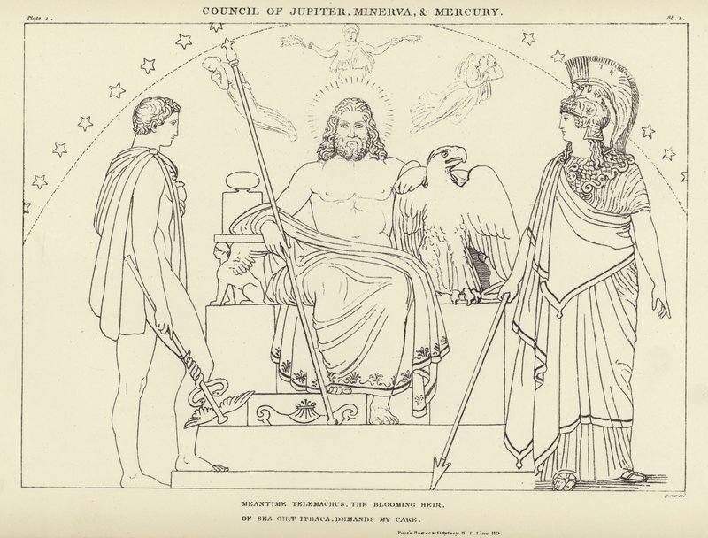 Conseil de Jupiter, Minerve et Mercure - John Flaxman