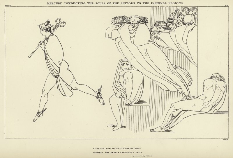 Mercure conduisant les âmes des prétendants aux régions infernales - John Flaxman