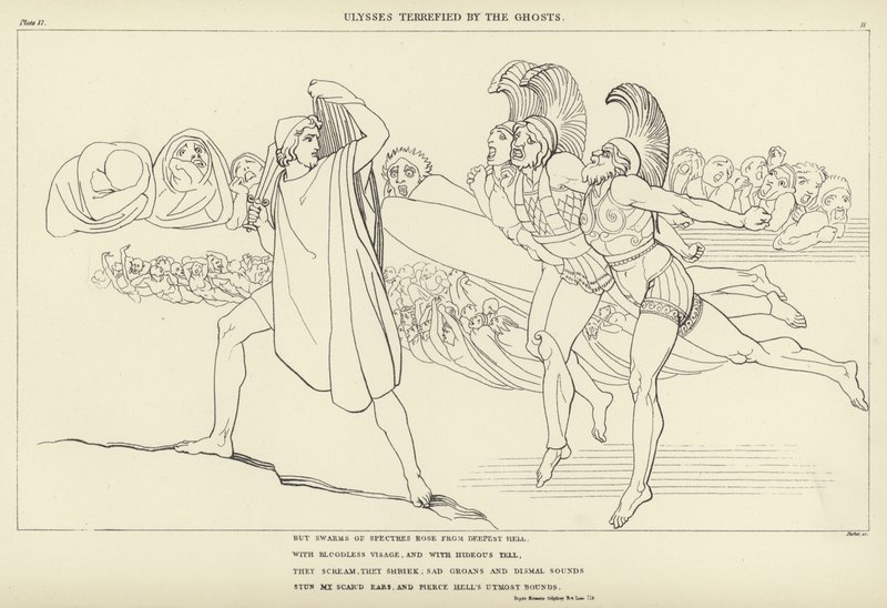 Ulysse terrifié par les fantômes - John Flaxman