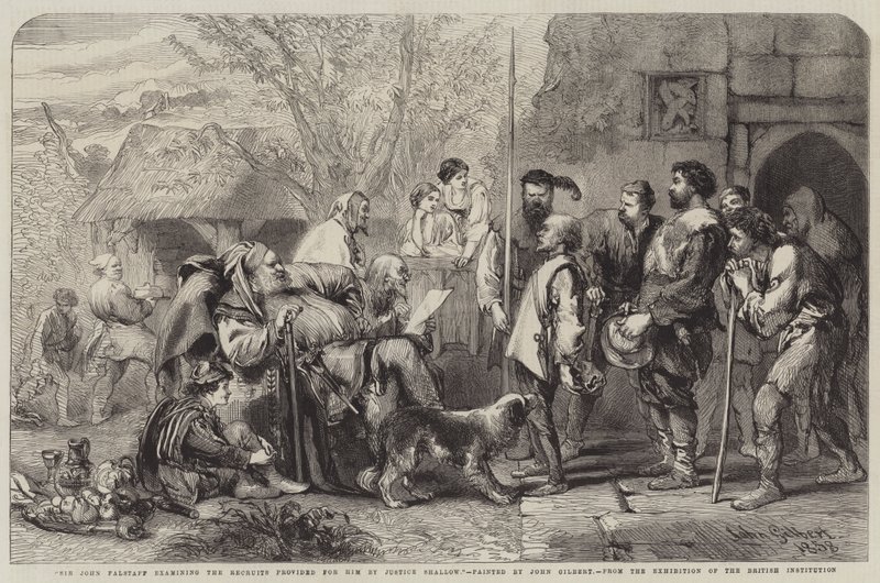 Sir John Falstaff examinant les recrues fournies par Justice Shallow - John Gilbert