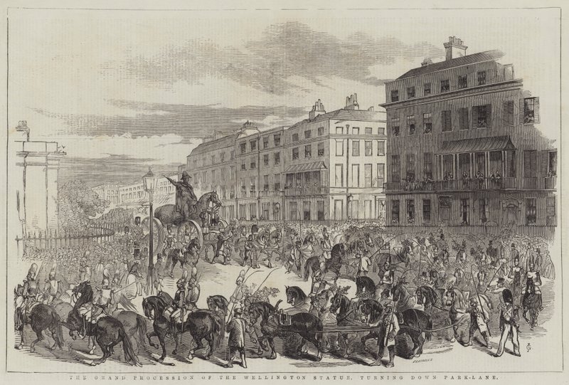 La grande procession de la statue de Wellington, tournant dans Park-Lane - John Gilbert