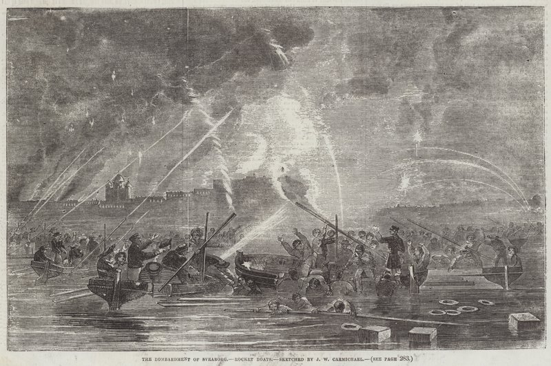 Le bombardement de Sveaborg, bateaux à roquettes - John Wilson Carmichael