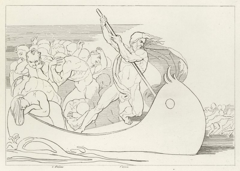 Le Bateau de Charon, Enfer, Chant 3 (gravure) - John (after) Flaxman