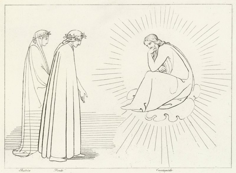 Dante discutant avec Cacciaguida, Paradis, Chant 17 (gravure) - John (after) Flaxman
