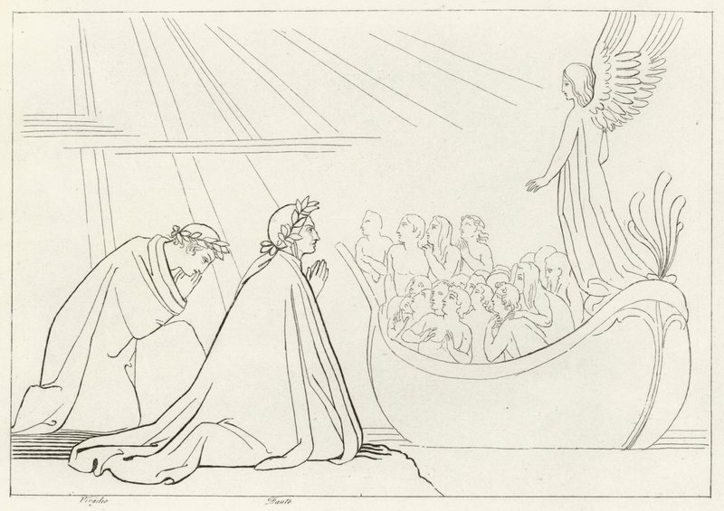 La Barque du Purgatoire, Purgatoire, Chant 2 (gravure) - John (after) Flaxman