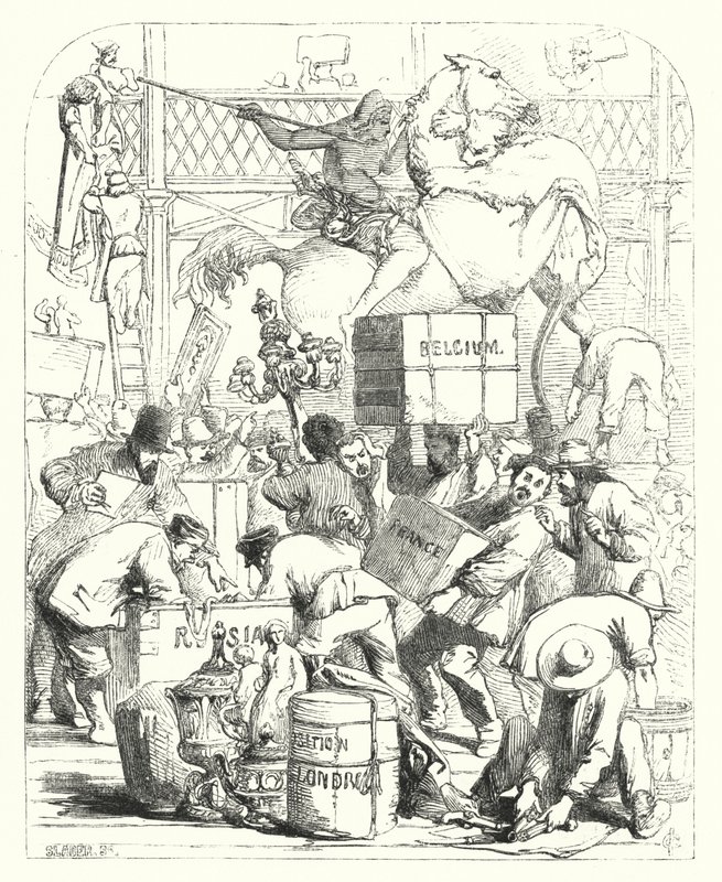 Arrivée des marchandises à exposer à la Grande Exposition de 1851, Crystal Palace, Hyde Park, Londres - John (after) Gilbert