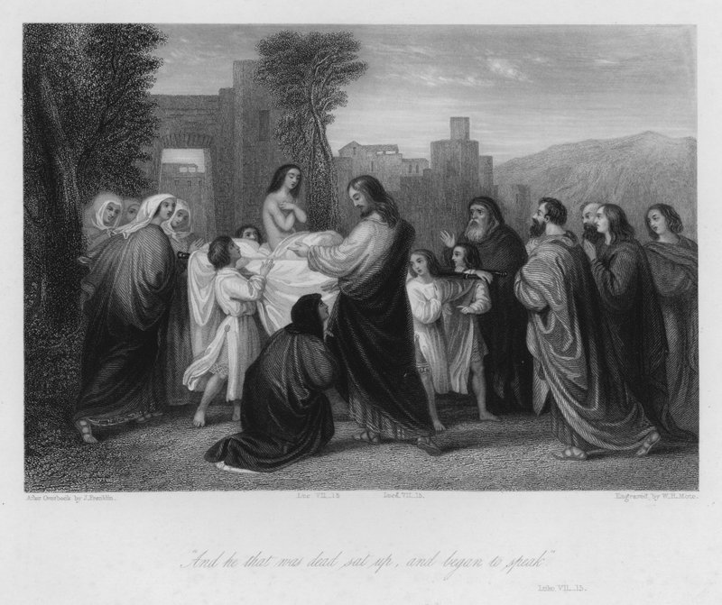 Le Christ ressuscite le fils de la veuve, Luc VII - John (after) Gilbert