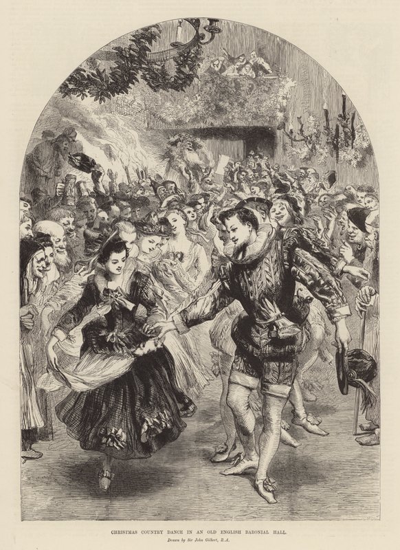 Danse de Noël à la campagne dans une ancienne salle baronniale anglaise - John (after) Gilbert