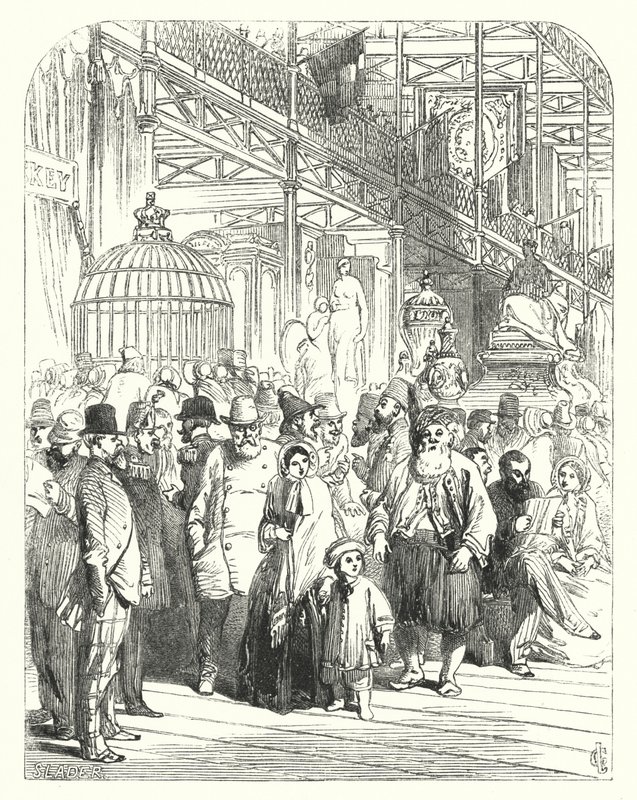 Exposants et visiteurs au Crystal Palace, Hyde Park, Londres, lieu de la Grande Exposition de 1851 - John (after) Gilbert