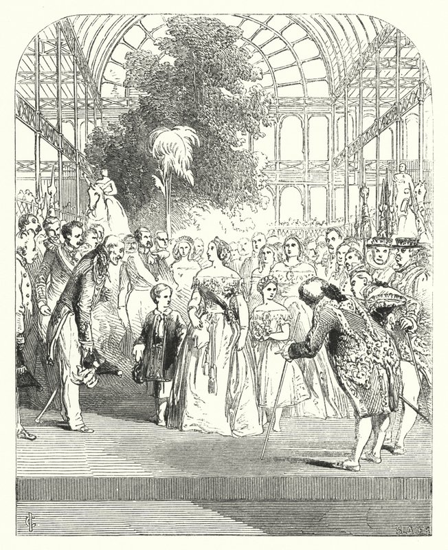 La reine Victoria et ses enfants visitant la Grande Exposition de 1851, Crystal Palace, Hyde Park, Londres - John (after) Gilbert