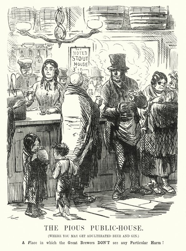 Caricature de Punch : La maison publique pieuse - John (after) Leech
