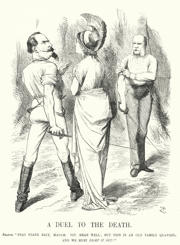Caricature de Punch : Un duel à mort - la guerre franco-prussienne (gravure) - John (after) Tenniel