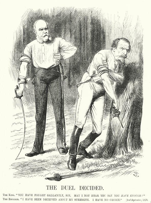 Caricature de Punch : Le duel décidé - la défaite de la France dans la guerre franco-prussienne - John (after) Tenniel