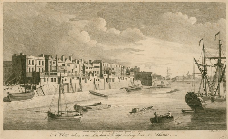 Vue prise près du pont de Limehouse regardant vers la Tamise - John Boydell