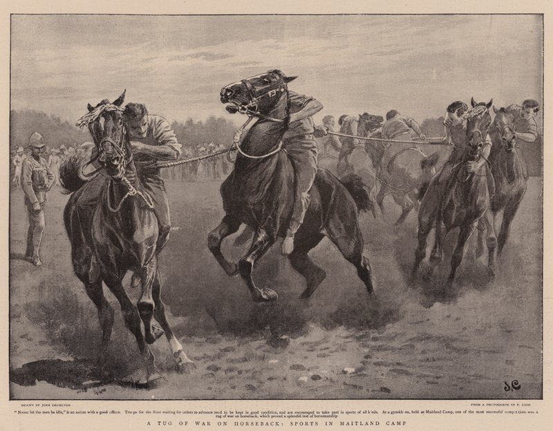Une lutte à la corde à cheval, Sports au camp de Maitland - John Charlton