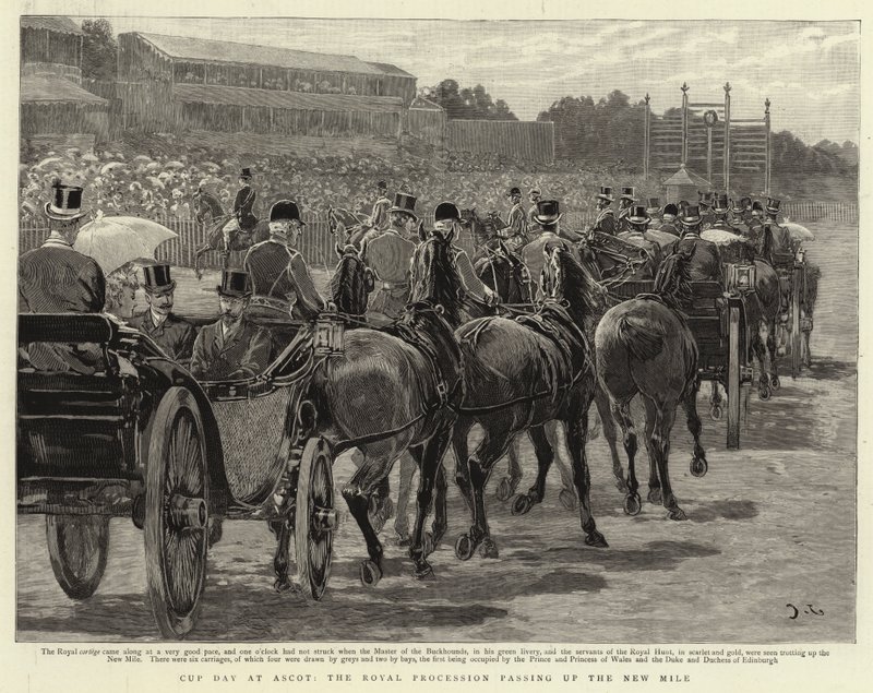 Jour de la Coupe à Ascot, le Cortège Royal passant par le Nouveau Mile - John Charlton