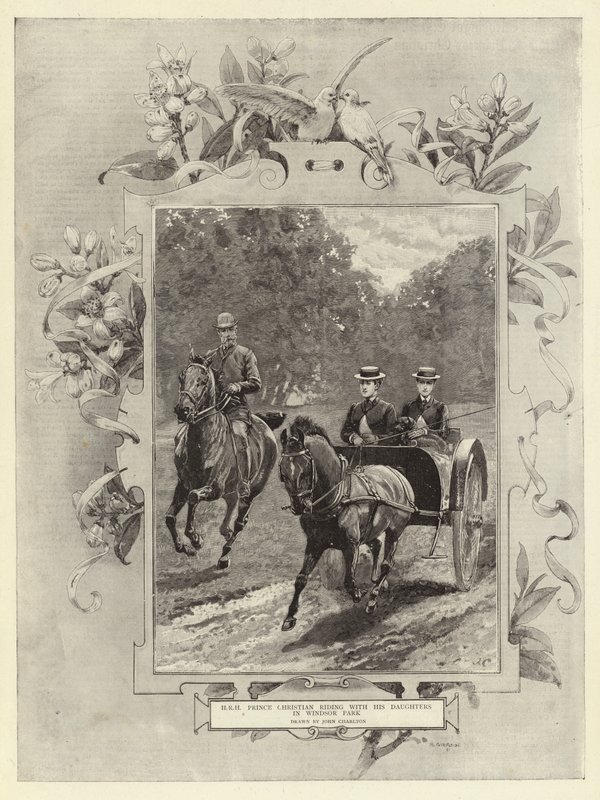 S.A.R. le prince Christian chevauchant avec ses filles dans le parc de Windsor - John Charlton