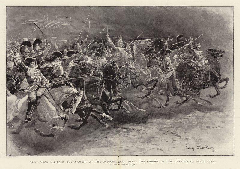Le tournoi militaire royal au Agricultural Hall, la charge de la cavalerie de quatre époques - John Charlton